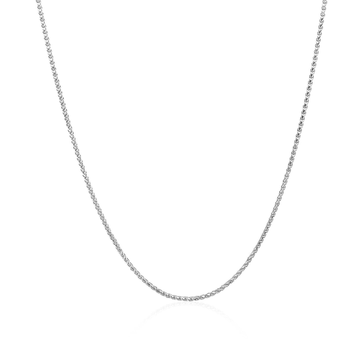 14k White Gold Diamond Cut Round Wheat Chain (1.00 mm) in a sleek high-contrast midnight luxury editorial style